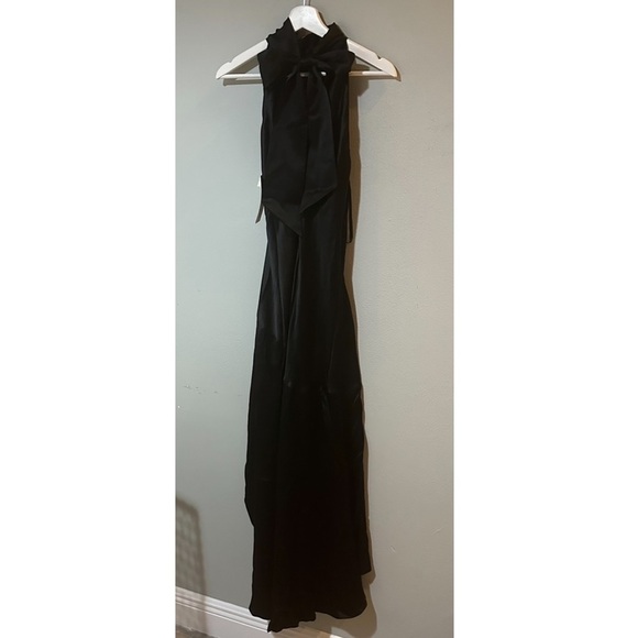 FRAME Draped Neck Tie Halter Dress in BLACK. - Picture 8 of 11